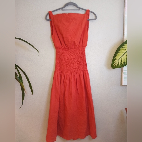 Reverse NWT Square Neck Backless Rust Orange Smocked Waist Bohemian Apron Dress - Picture 1 of 9